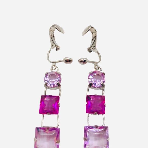 Lightweight Purple Dangle Clip on Earrings - Picture 2 of 4